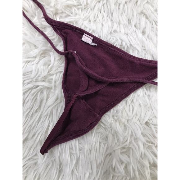 Vintage Victoria's Secret Thong V-String Soft Cotton Panties BURGUNDY Sm V - Picture 4 of 4